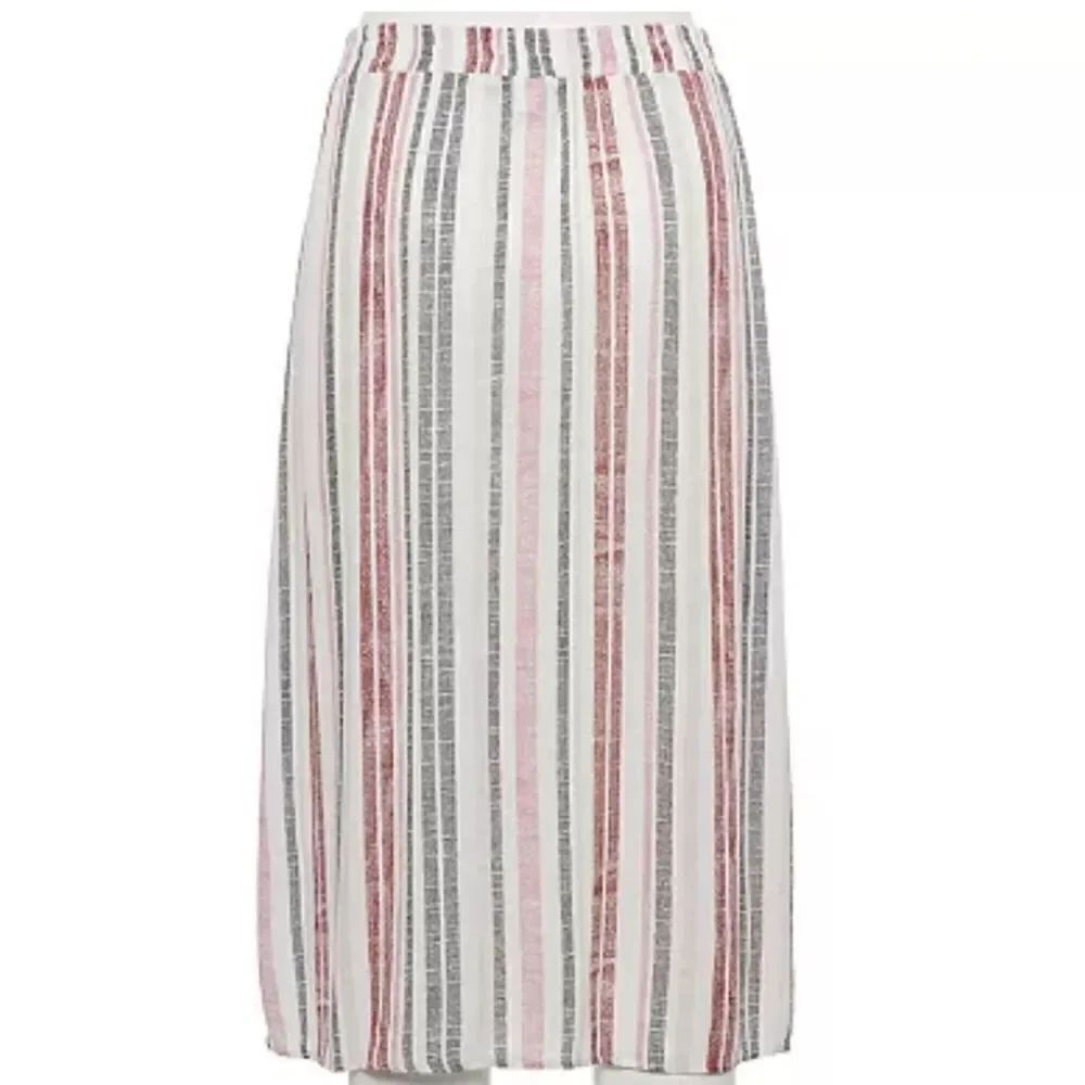 Apt.9 S Button White Striped Lined Midi Elastic Waist Women's Skirt - Picture 2 of 7